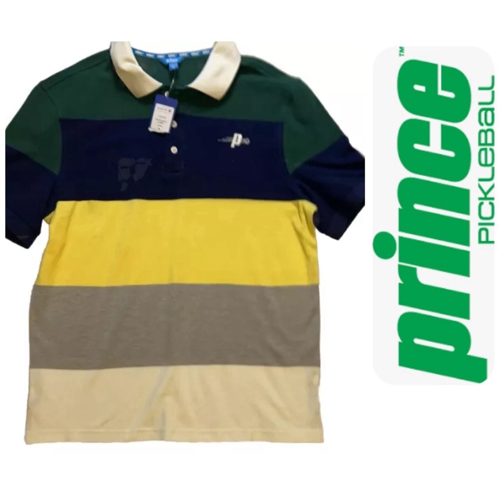 Prince Pickleball New Polo Shirt - Men's - XXL - Green/Navy/Yellow/Gray/White 2X